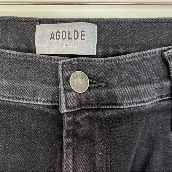 Agolde Sophie Distressed Hem Stretch High Rise Skinny Jeans Black 32 Casual Boho - Picture 3 of 6